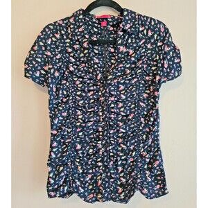 Y2K Liv black floral shirt-ruched, size M, casual, breathable